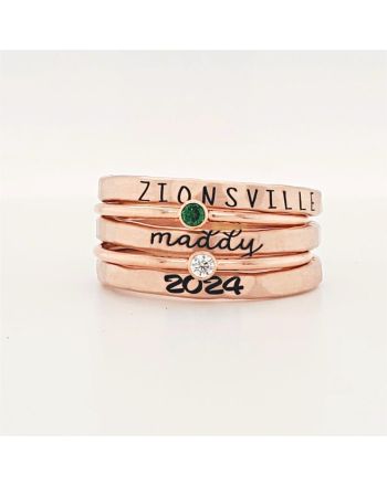 Personalized Birthstone Engraved Stacking Ring Set | TP002