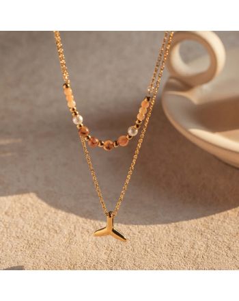 18K Gold Whale Tail Glass Bead Layer Necklace | JDN2306