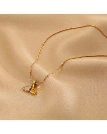 EDGY Whale Tail Necklace, Gold Tone Snake Chain, Two Tone Fish Tail Necklace | D17