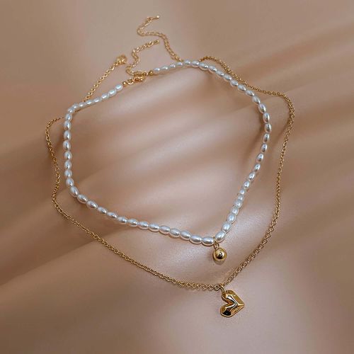 Puffed Heart Pearl Layer Beaded Necklace | HN2119