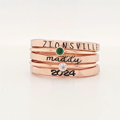 Personalized Birthstone Engraved Stacking Ring Set | TP002