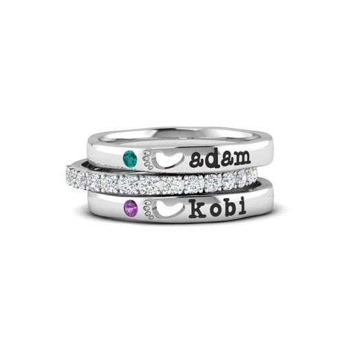 Foot Prints Custom Name Stacking Ring Birthstone Ring | TP003