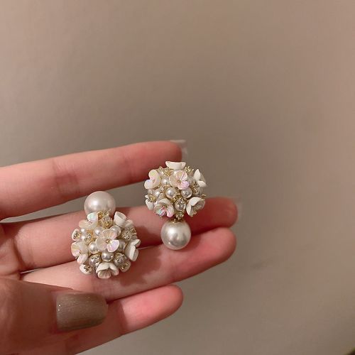 Elegant Flower Pearl Ear Jacket Earrings | HE6351