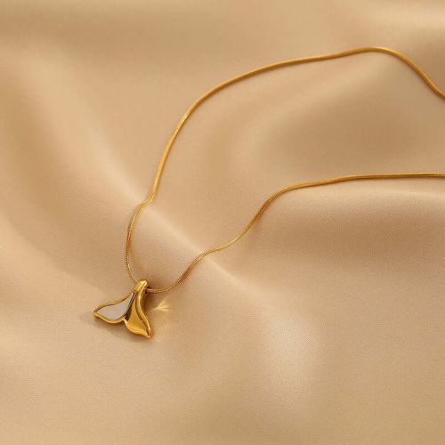 EDGY Whale Tail Necklace, Gold Tone Snake Chain, Two Tone Fish Tail Necklace | D17